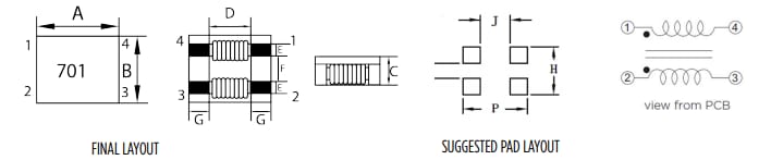 Mechanical Drawing - Pulse Electronics Small Form Factor Common Mode Chokes